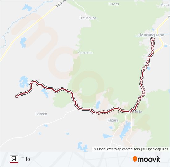 Mapa da linha 07 TITO de ônibus