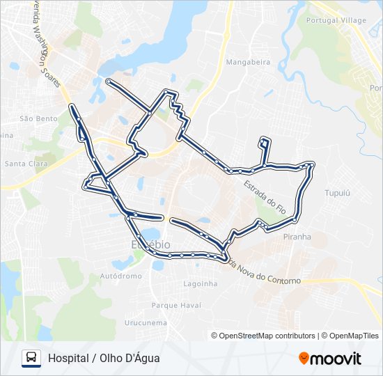 Mapa da linha ROTA 45 HOSPITAL / OLHO D'ÁGUA de ônibus