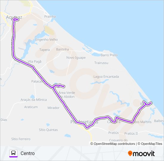 Mapa da linha ROTA ROXA BATOQUE/CENTRO/VIA CARACARÁ de ônibus