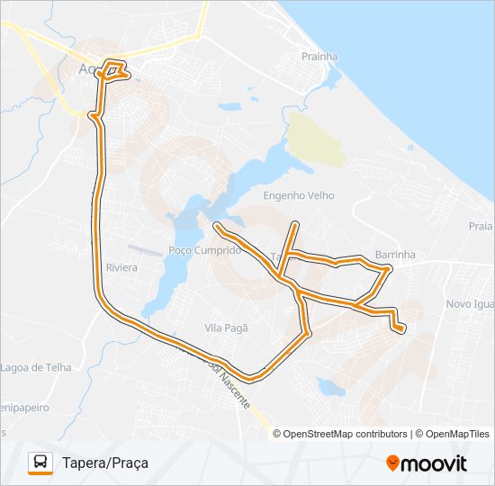 Mapa da linha ROTA LARANJA TAPERA/CENTRO/CANOA/ÁREA VERDE de ônibus