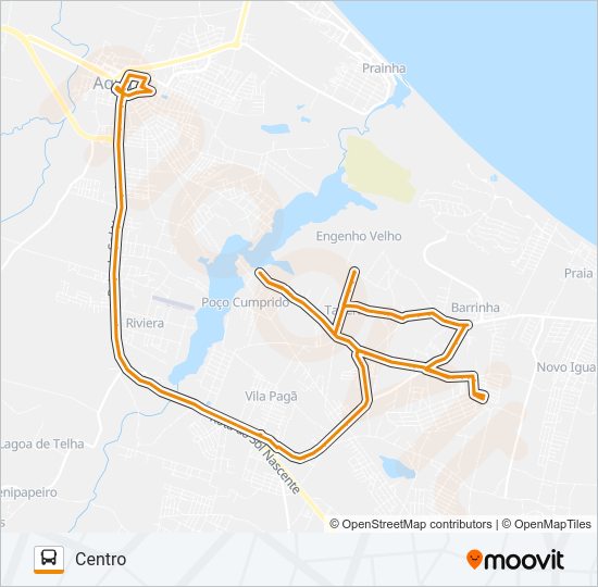 Mapa da linha ROTA LARANJA TAPERA/CENTRO/CANOA/ÁREA VERDE de ônibus