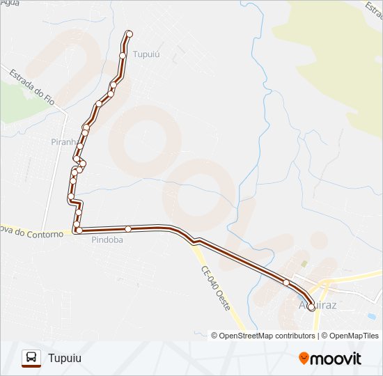 Mapa da linha ROTA MARROM 1 TUPUIU / CENTRO / VIA PINDOBA de ônibus