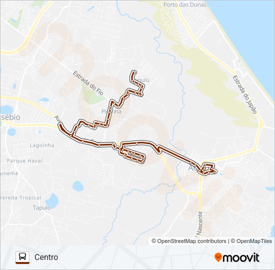 Mapa da linha ROTA MARROM 1 TUPUIU / CENTRO / VIA PINDOBA de ônibus