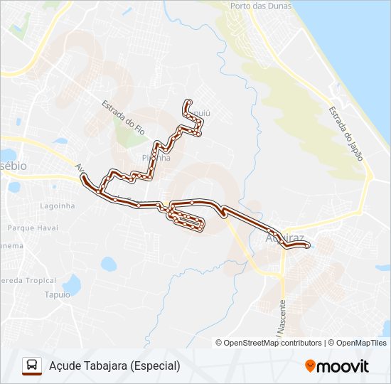 Mapa da linha ROTA MARROM 1 TUPUIU / CENTRO / VIA PINDOBA de ônibus