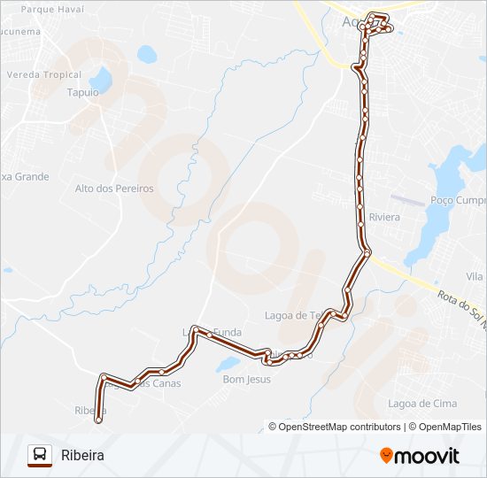 Mapa da linha ROTA MARROM 2 RIBEIRA/CENTRO/VIA JENIPAPEIRO de ônibus