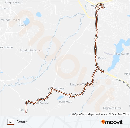 Mapa da linha ROTA MARROM 2 RIBEIRA/CENTRO/VIA JENIPAPEIRO de ônibus