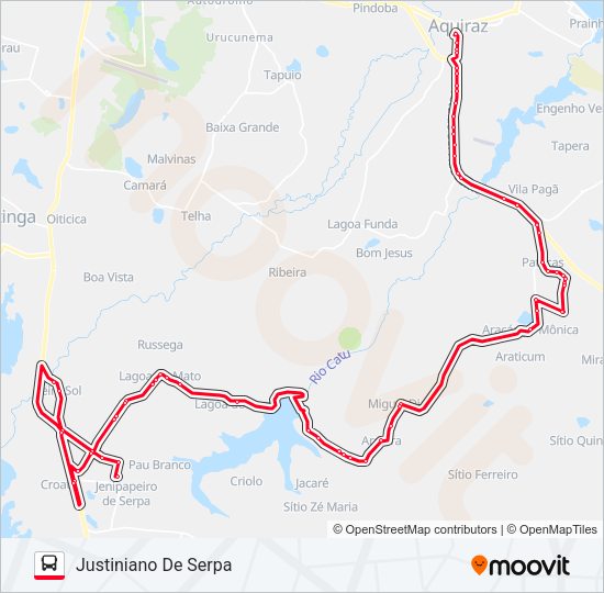 Mapa da linha ROTA VERMELHA JUSTINIANO DE SERPA/CINZENTA/PATACAS/CENTRO de ônibus