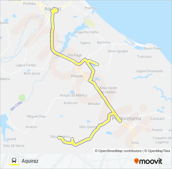 ROTA AMARELA CAPONGA DA BERNADA / CENTRO / VIA ARAÇAZINHO DO BIEL Bus Line Map
