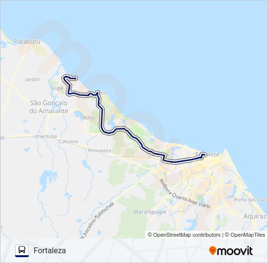 Mapa da linha 402901 FORTALEZA / TAÍBA / VIA PECÉM de ônibus