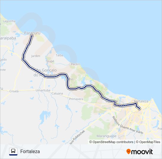 Mapa da linha 20407 FORTALEZA / PARACURU / VIA SÃO GONÇALO de ônibus