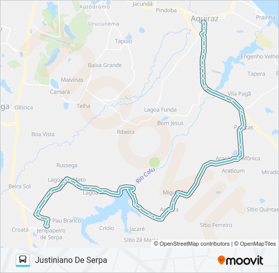 Mapa da linha 04 JUSTINIANO DE SERPA / CENTRO / VIA PATACAS de ônibus