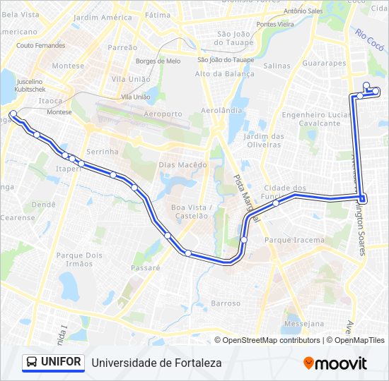 Mapa da linha UNIFOR de ônibus