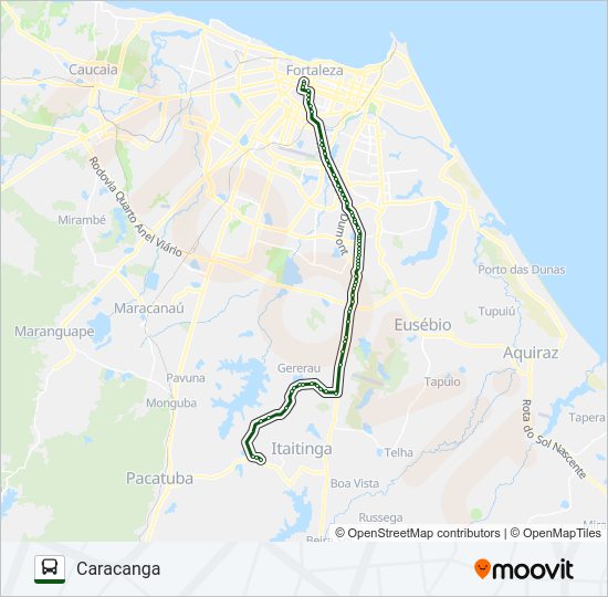 Mapa da linha 404606 FORTALEZA / CARACANGA / VIA JABUTI de ônibus