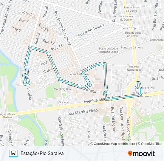 Mapa da linha 217 ESTAÇÃO / PIO SARAIVA II / ANTÔNIO BEZERRA de ônibus