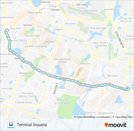 Mapa da linha 084 SIQUEIRA / PERIMETRAL / MESSEJANA de ônibus