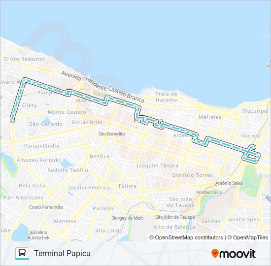 Mapa da linha 032 AV. BORGES DE MELO II / PAPICU de ônibus