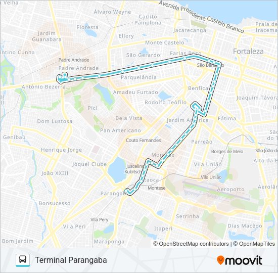 Mapa da linha 244 ANTÔNIO BEZERRA / MONTESE / PARANGABA de ônibus