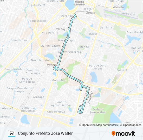 Mapa da linha 377 JOSÉ WALTER / AV. J / PARANGABA de ônibus