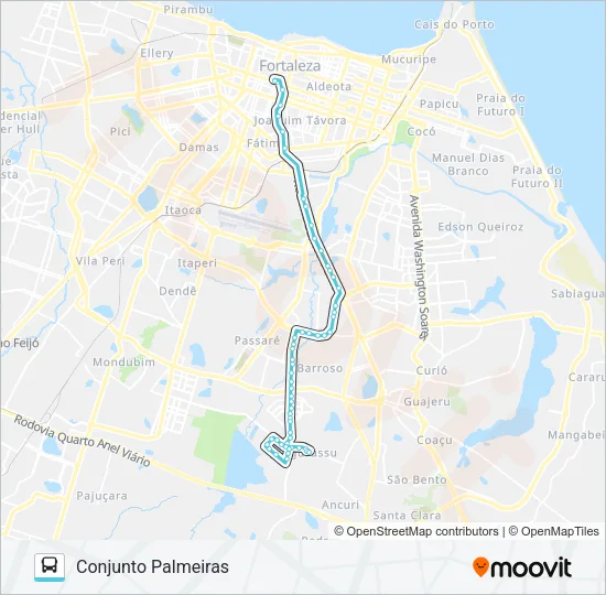Mapa da linha 660 CONJUNTO PALMEIRAS / BRT / CENTRO de ônibus