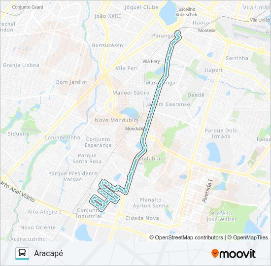 Mapa da linha 375 ARACAPÉ II / PARANGABA de ônibus