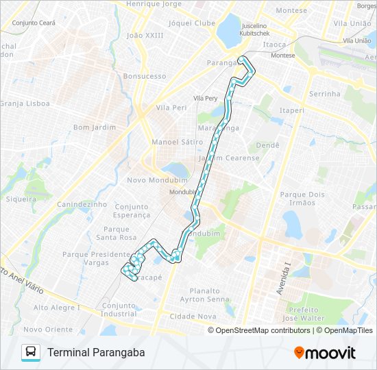 Mapa da linha 375 ARACAPÉ II / PARANGABA de ônibus