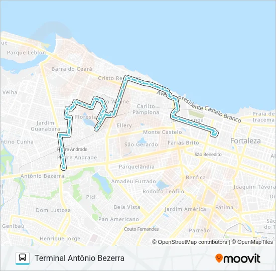 057 CORUJÃO / ANTÔNIO BEZERRA / JARDIM IRACEMA / CENTRO Bus Line Map