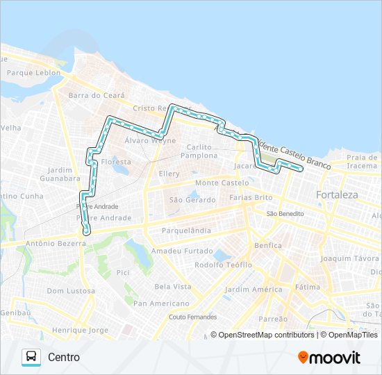 Mapa da linha 057 CORUJÃO / ANTÔNIO BEZERRA / JARDIM IRACEMA / CENTRO de ônibus