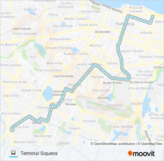 Mapa da linha 073 SIQUEIRA / BRT / PRAIA DE IRACEMA de ônibus