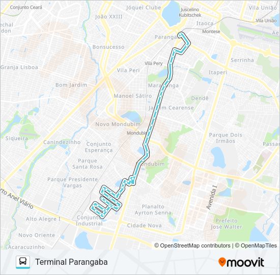 Mapa da linha 372 ARACAPÉ I / PARANGABA de ônibus