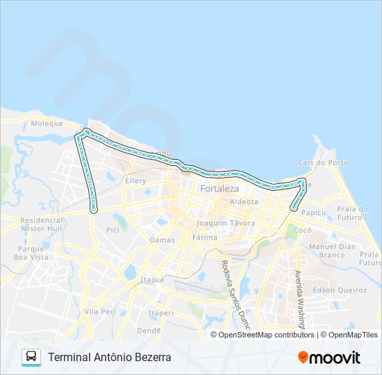 Mapa da linha 092 ANTÔNIO BEZERRA / PRAIA DE IRACEMA / PAPICU de ônibus