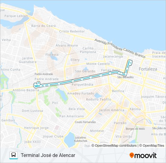 Mapa da linha 200 ANTÔNIO BEZERRA / BRT / CENTRO de ônibus