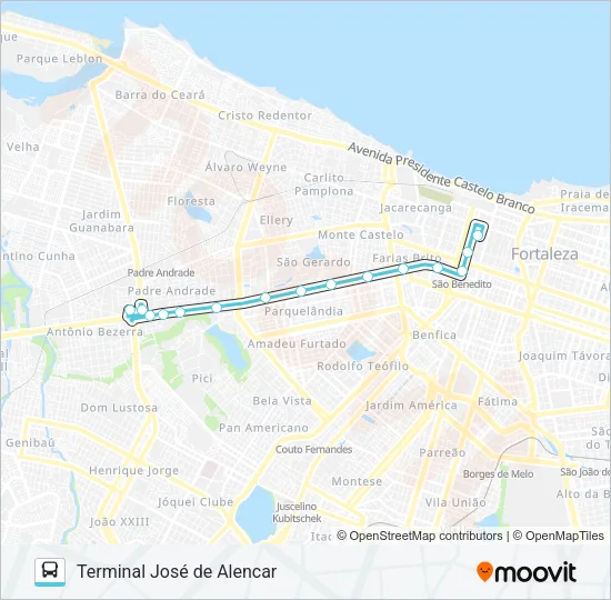 200 ANTÔNIO BEZERRA / BRT / CENTRO Bus Line Map