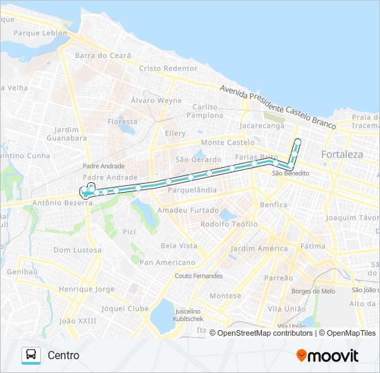 Mapa da linha 200 ANTÔNIO BEZERRA / BRT / CENTRO de ônibus