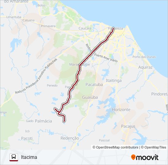 Mapa da linha 32304 FORTALEZA / ITACIMA VIA LADEIRA GRANDE de ônibus