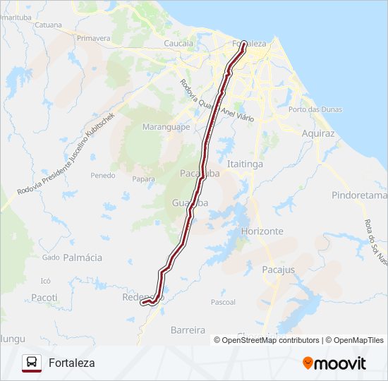 Mapa da linha 32401 FORTALEZA / REDENÇÃO de ônibus
