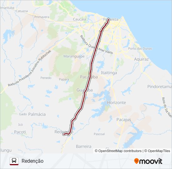 Mapa da linha 32401 FORTALEZA / REDENÇÃO de ônibus