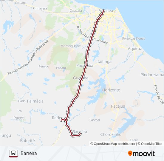 Mapa da linha 32401 FORTALEZA / REDENÇÃO / BARREIRA de ônibus