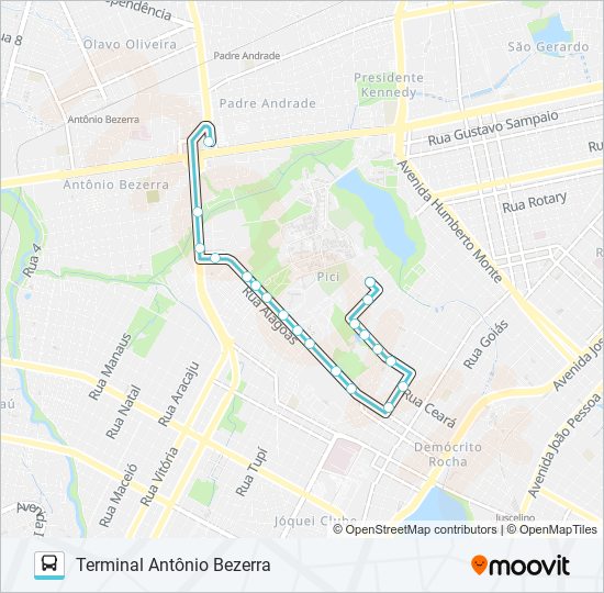 Mapa da linha 243 PARQUE UNIVERSITÁRIOS / ANTÔNIO BEZERRA de ônibus