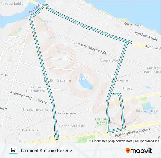 706 NORTH SHOPPING / LESTE-OESTE / ANTÔNIO BEZERRA Bus Line Map