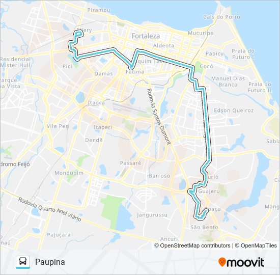 Mapa da linha 703 PAUPINA / PICI de ônibus