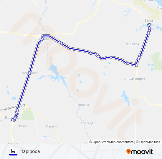 Mapa da linha 25105 TRAIRÍ / ITAPIPOCA / VIA CE-085 de ônibus