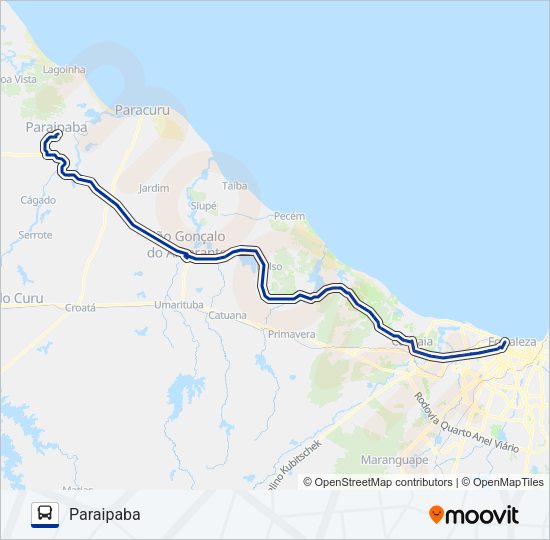 Mapa da linha 404 FORTALEZA / PARAIPABA VIA SÃO GONÇALO de ônibus