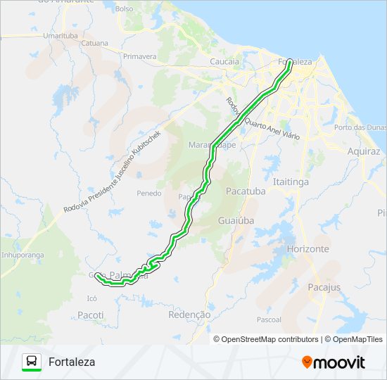 Mapa da linha 20212 FORTALEZA / GADOS DOS FERROS / VIA PALMÁCIA de ônibus