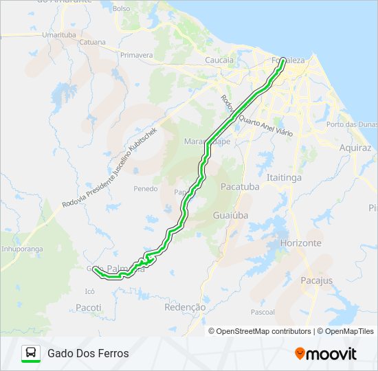 Mapa da linha 20212 FORTALEZA / GADOS DOS FERROS / VIA PALMÁCIA de ônibus