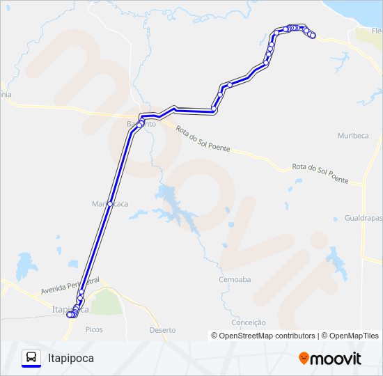 Mapa da linha 25109 CANAÃ / ITAPIPOCA de ônibus