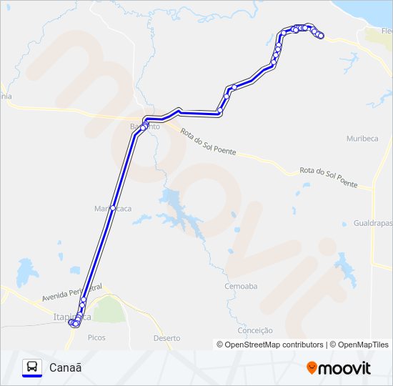 Mapa da linha 25109 CANAÃ / ITAPIPOCA de ônibus