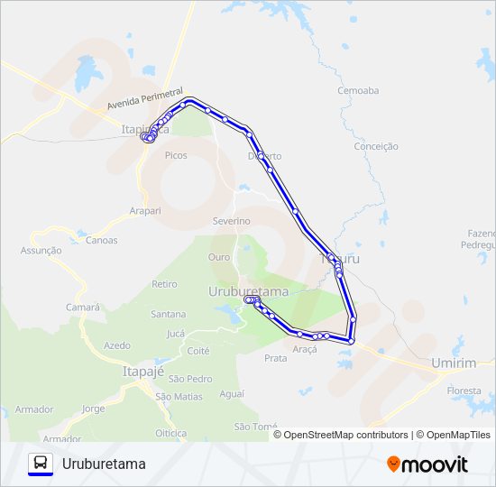 Mapa da linha 25103 URUBURETAMA / ITAPIPOCA de ônibus