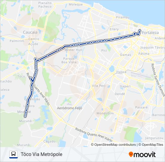 Mapa da linha 204 METRO / TÔCO de ônibus