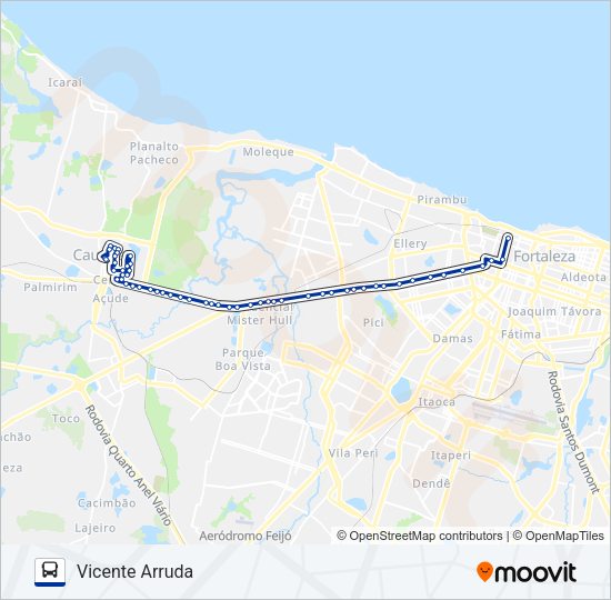 Mapa da linha 102 VICENTE ARRUDA de ônibus