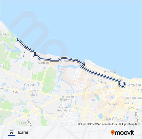 Mapa da linha 301 ICARAÍ / FORTALEZA / VIA BARRA DO CEARÁ de ônibus